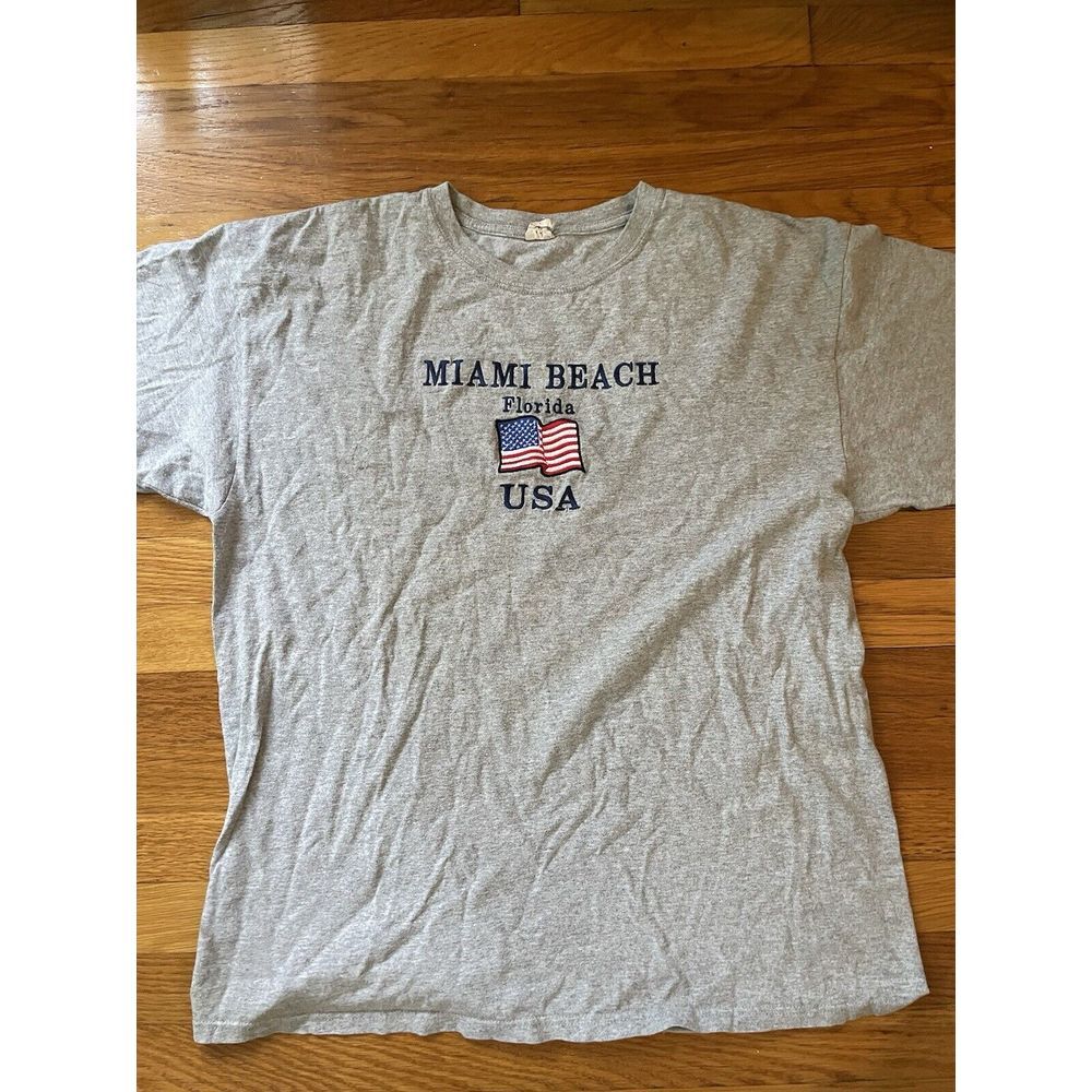 Miami Beach Florida USA Vtg Shirt‎ Gray Size XL Short Sleeve Mens